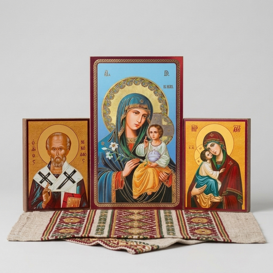 Icoana Tripla Din Lemn Cu Fecioara Maria